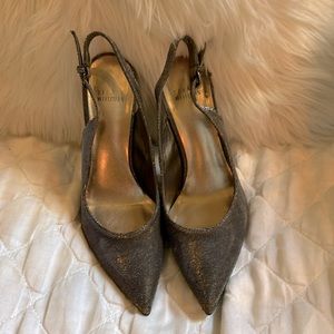 Stuart Weitzman Gorgeous Iradescent Black&Gold Slingbacks 7.5
